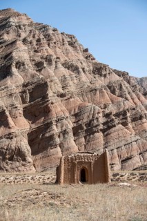 Ancient mausoleum, erosion landscape, Naryn province, Kyrgyzstan