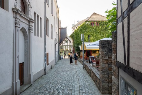 In the 1st Engen Straße in the old town centre of Schwerin, Mecklenburg-Vorpommern, Germany