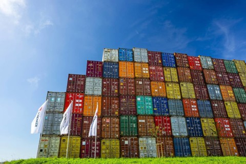 Container, Dornstadt loading station near Ulm, Baden-Württemberg, Germany