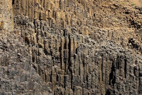 Close-up of detailed basalt columns and their natural textures, Glaronisia, Glaronesia, Milos,