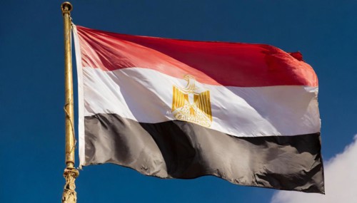 Flags, the national flag of Egypt flutters in the wind