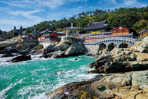 Haedong Yonggungsa Temple on sea shore. Busan, South Korea