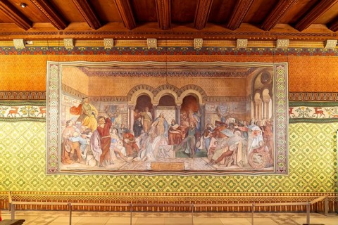 Fresco The Singers' War by Moritz von Schwind in the Singers' Hall of Wartburg Castle in Eisenach,