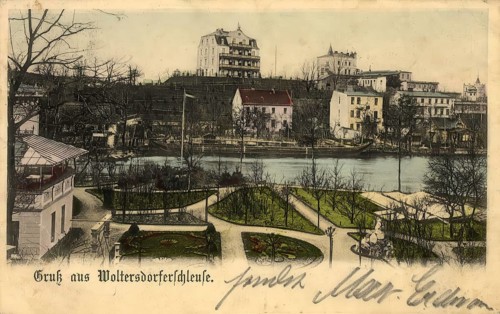 Historical postcard, picture postcard, Woltersdorfer Schleuse, Brandenburg, Germany, digitally