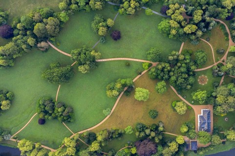 Germany, Greizer Park, Sommerpalais Greiz, Thuringia, Thuringia, aerial view, cultivated landscape,