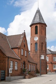 Bell tower, brick building, Mittelstraße, Wyk, Föhr, North Sea island, North Frisia,