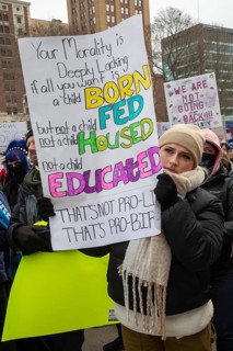 Lansing, Michigan USA - 5 February 2025 - People rally at the Michigan state capitol to oppose