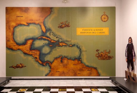 Interior of city museum, Campeche city, Campeche State, Mexico map of Caribbean Spanish