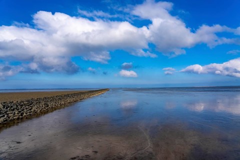 The Wadden Sea, East Frisia, between Bensersiel and Neuharlingersiel, Breakwater behind the dyke,