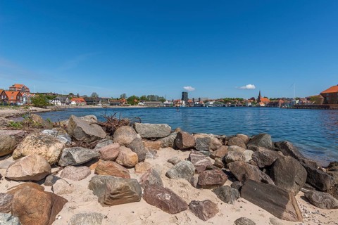 Sønderborg, Als, Sonderburg cityscape, beach, erratic blocks, Alsen island, Flensburg Fjord, Baltic