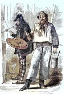 The picture shows two different types of workers: a decorative painter with a palette and a painter