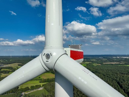 Dorsten, North Rhine-Westphalia, Germany, new construction of a wind turbine. Wind farm Große Heide