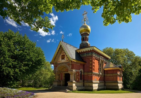 Russian Orthodox Church of All Saints, also known as the Russian Chapel, spa garden, Bad Homburg
