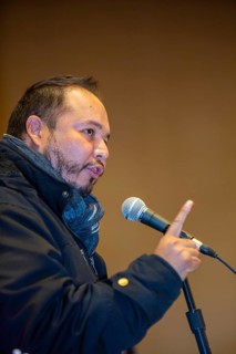 Chicago, Illinois, Cesar Orta of the Independent Union of Audi Mexico Workers (SITAUDI) speaks at