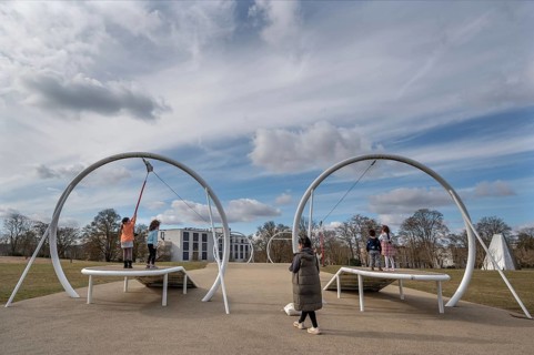 Children's playground with a slide on the site of the former American Leighton Barracks, now a new