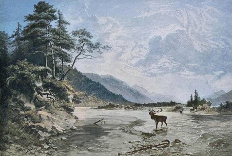 The River Isar near Wallgau in 1886, Bavaria, Germany, Historical, digitally restored reproduction