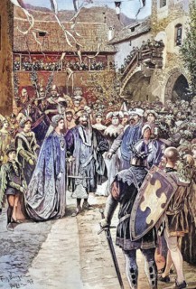 Castle festival at Runkelstein, Welcome of Oswald von Runkelstein and his wife, South Tyrol, Italy,