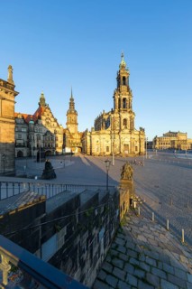 View from Brühl's Terrace of St George's Gate, Hausmann Tower, Court Church and Semper Opera House
