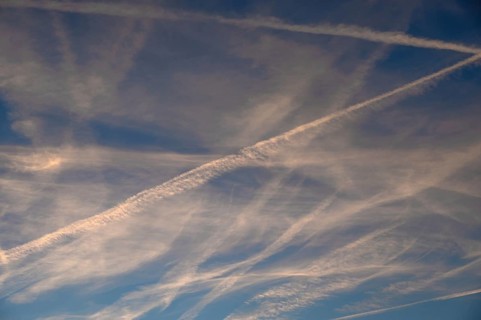 Contrails in the evening sky, Bavaria, Germany