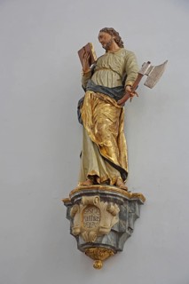 Apostle Matthias with battle axe and Bible, saint, interior view, symbol, power, book, reading,