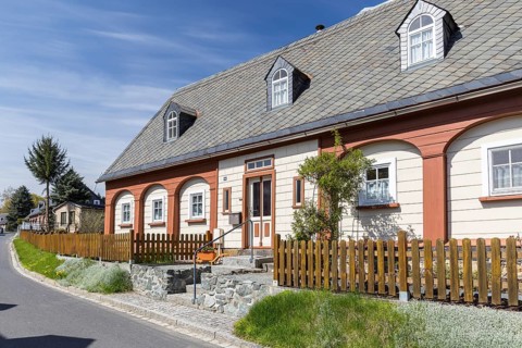 Half-timbered house in Neugersdorf, Oberlausitzer Bergland, Saxony, Germany