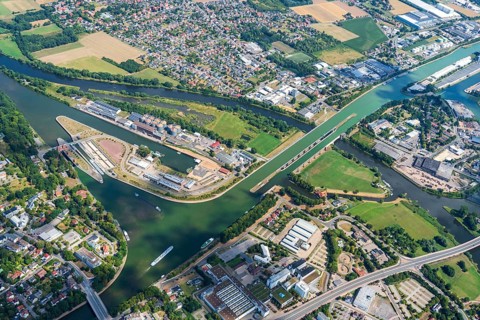 Europe, Germany, aerial view, aerial view North Rhine-Westphalia, Minden, waterway junction, Weser,