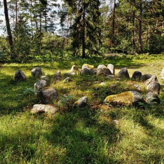 Shipwrecking at Rannarve, forest clearing, megalithic stone setting, archaeological monument,
