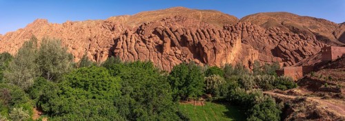 Monkey fingers, also known as Tamlalt cliffs, in the Dades Valley. panoramic view, panoramic view.