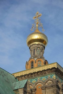 Golden dome of the Russian Chapel, golden, splendour, Mathildenhöhe, Darmstadt, Bergstrasse, Hesse,