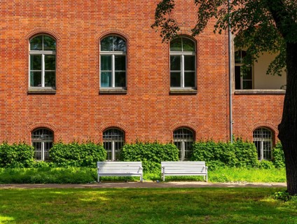 Historic brick building on the grounds of the Charité Campus Mitte, Berlin, Germany
