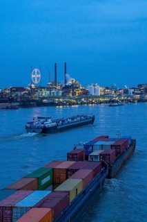Backdrop of Chempark Leverkusen, Bayer Leverkusen, chemical park, chemical plant, river Rhine,
