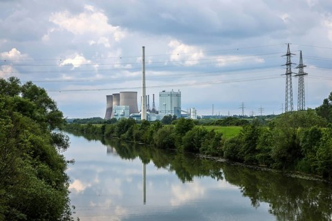 Hamm, North Rhine-Westphalia, Germany, countryside on the River Lippe with RWE Generation SE