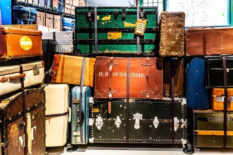 Luggage maze, historic suitcases, FENIX, museum about migration, in a historic warehouse in