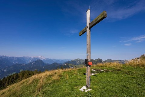 Summit cross on the Einberg, Osterhorn group, Salzkammergut, Salzburg province, Austria