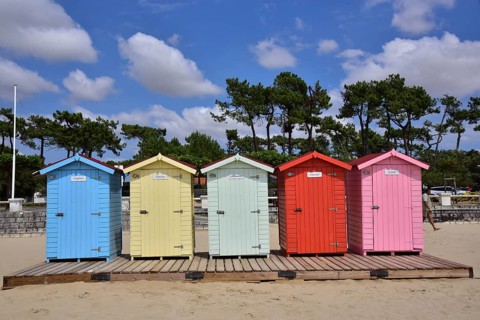 Colourful bath cabins on the beach of Saint-Georges-de-Didonne, in the Charente-Maritime