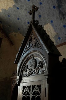 Wooden confessional inside a churchl in Auvergne. France