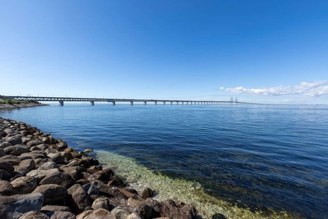 Öresund Bridge, Øresundsbrön, world's longest cable car bridge, connecting Copenhagen with Malmö,