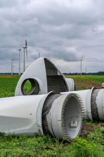 Repowering, dismantled Enercon E-58 wind turbine in a wind farm near Issum, 9 older wind turbines