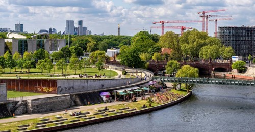 View of the Spree and Berlin's government district from the roof of the Futurium Museum, Germany