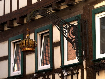 Old crown nose sign, half-timbered house, old town, Bad Wimpfen, Kraichgau, Baden-Württemberg,