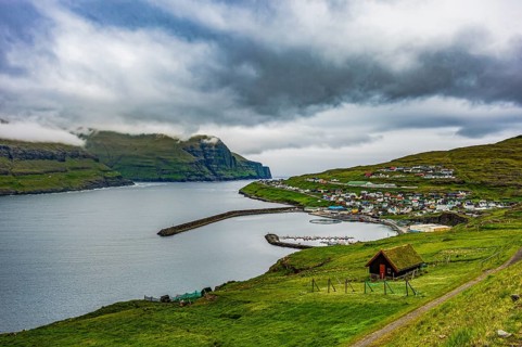 Overlook over Eidi, Eysturoy, Faroe islands, Denmark