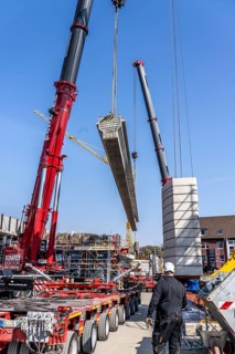 First part of the assembly of the new, 120-meter-long A516 motorway bridge, across Teutoburger