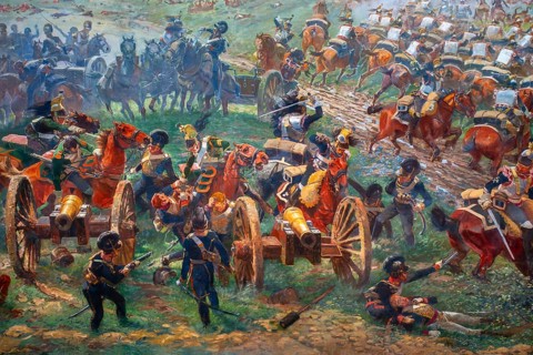 Battlefield scene at the Panorama, 360° fresco by Louis Dumoulin depicting 1815 Battle of Waterloo,