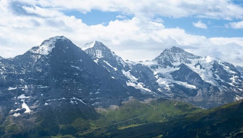 Mountain panorama with peaks Eiger, Mönch and Jungfrau, Bernese Alps, Bernese Oberland, Switzerland