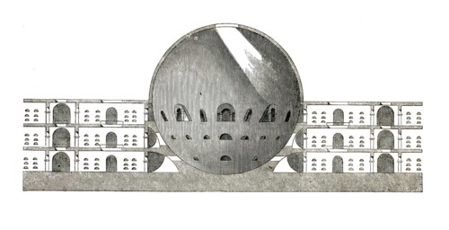 Cross-section of the cemetery plan for the ideal town of Chaux, designed by Claude-Nicolas Ledoux