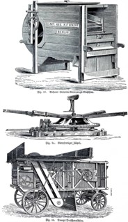 Agricultural machinery, Boston grain cleaning machine, four-horse Göpel, mobile steam threshing