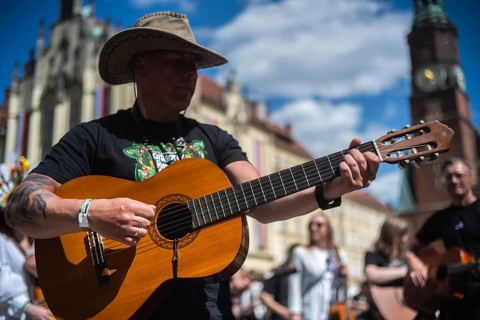 WROCLAW, POLAND - MAY 1, 2025: World Guitar Record concert, 8122 participants played Jimi Hendrix's