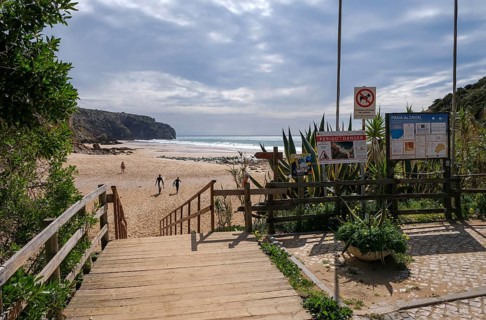 Raposeira, Algarve, Portugal - Surfer beach Praia do Zavial on the Mediterranean coast between