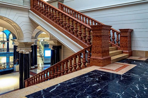 Restored staircase, interior design in the Museum of Communication on Leipziger Straße in Berlin