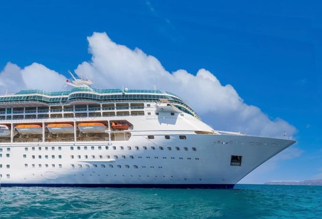 Greece, Greek Islands, cruise ships moored close to Santorini island